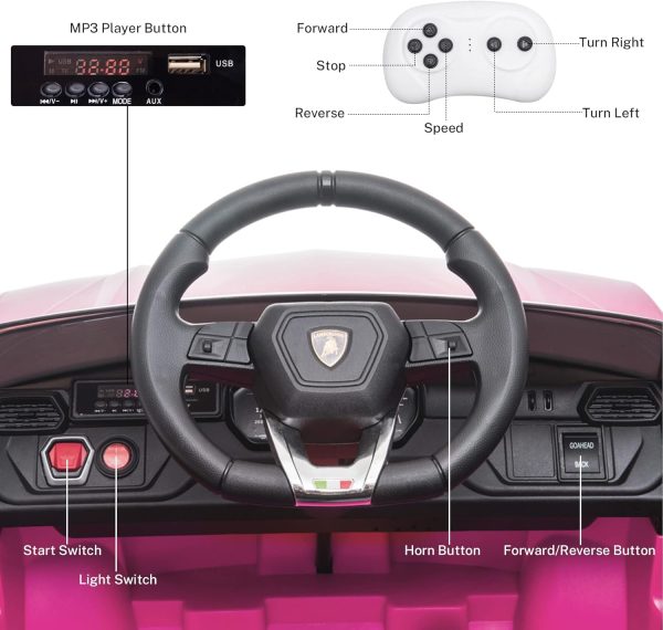 YOFE Kids Electric Ride On Car for Kids, 12V Licenced Lamborghini Kids Electric Vehicles with Remote Control, AUX, Spring Suspension, Music, LED Lights, USB Port, Foot Pedal (Pink)  Toys & Games - Image 12