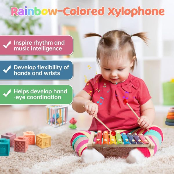 6 in 1 Montessori Baby Toys for 1 + Year Old, Infant Sensory Teething Toys for Babies 6-12 Months, Wooden Stacking Building Blocks Shape Sorter, Xylophone Musical Toy, Birthday Gift for Toddlers 1 2 3  Toys & Games - Image 20