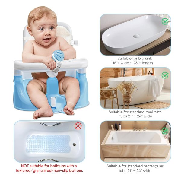 BabyBond Baby Bath Seat with Sitting & Lying 2 Modes, 3-Speed Adjustment, 3 Pcs Bath Toys, Infant Bathtub Chair with Powerful Suction Cups (Blue)  Baby - Image 7