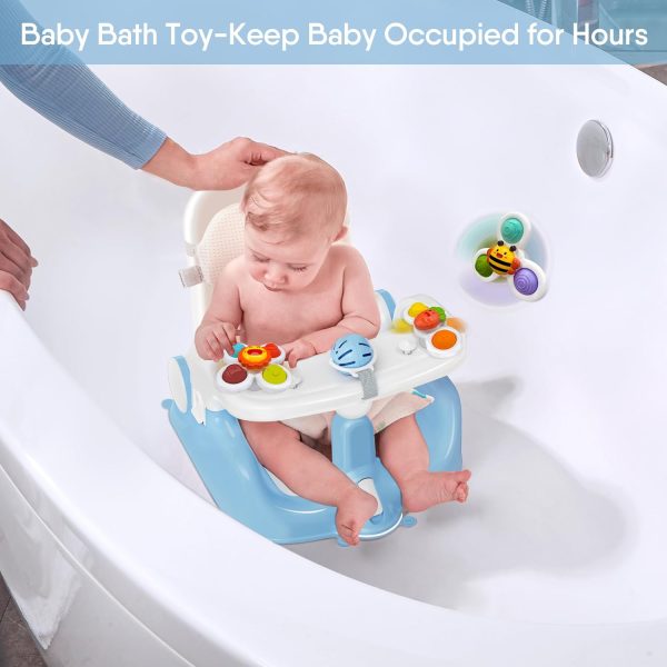 BabyBond Baby Bath Seat with Sitting & Lying 2 Modes, 3-Speed Adjustment, 3 Pcs Bath Toys, Infant Bathtub Chair with Powerful Suction Cups (Blue)  Baby - Image 2