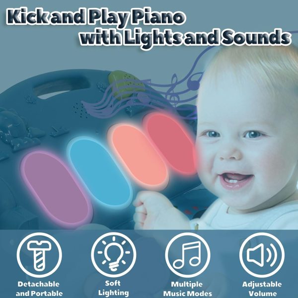 TAMOIE Baby Play Gyms for 0-6 Months, Tummy Time Mat, Baby Play Mat Activity Gym, Kick and Play Piano Gym, Music and Lights, Newborn Baby Gifts for Boys, Blue  Baby - Image 5