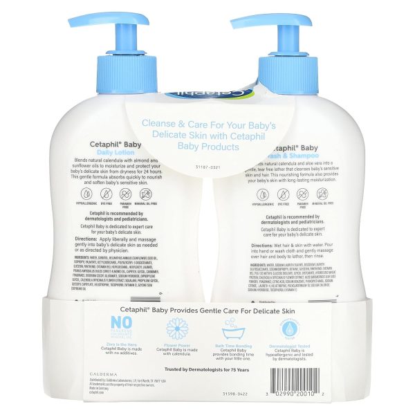 Cetaphil Baby Wash & Shampoo Plus Body Lotion, Healthy Skin Essentials, Head to Toe Hydration for up to 24 Hours, for Delicate, Sensitive Skin, 2-Pack,White  Baby - Image 3