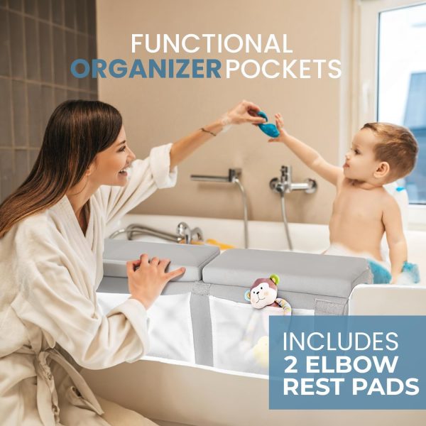 COLSEN Baby Bath Kneeler and Elbow Kneeling Rest Pad Set – Comfortable, 1.5” Thick, Painless, Non-Slip, Foldable Mat for Bathing Parents, with Toy Organizer for Babies and Toddlers - Grey  Baby - Image 12