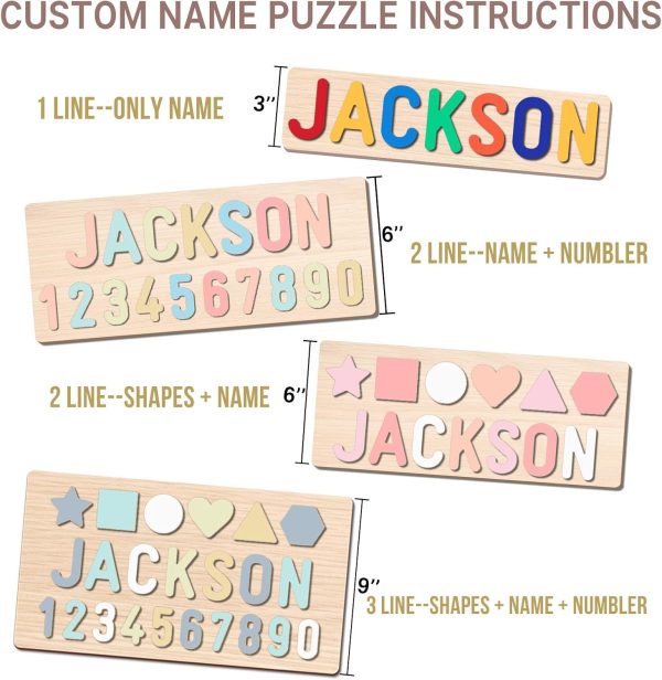 AZUFEMOS Personalized Name Puzzle for Kids, Personalized Baby Gifts Name Puzzles for Toddlers 1-3 1st Birthday for Girls & Boys Wooden Alphabet & Shape Puzzle Montessor Toys for Kids  Toys & Games - Image 24