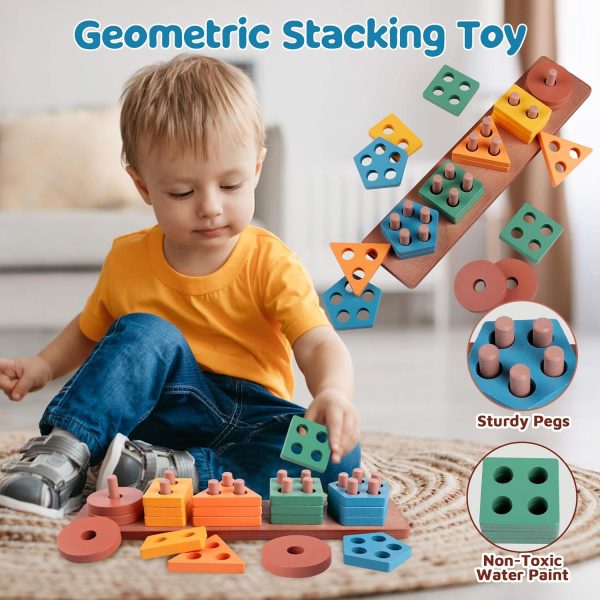 6 in 1 Montessori Baby Toys for 1 + Year Old, Infant Sensory Teething Toys for Babies 6-12 Months, Wooden Stacking Building Blocks Shape Sorter, Xylophone Musical Toy, Birthday Gift for Toddlers 1 2 3  Toys & Games - Image 19