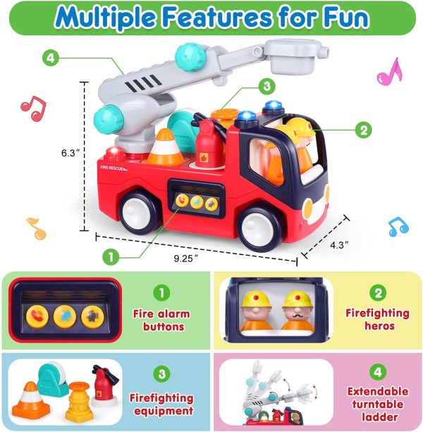 Toy Cars for 1 2 3 Year Old Boy Girls Gifts Fire Truck with Music & Light Toys for Toddler 1-3 Educational Learning Toys for 2 3 4 Year Old Birthday Gifts Baby Toys 12 18 Months for Infant Toddler  Toys & Games - Image 11