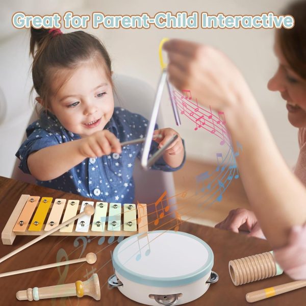 Baby Musical Instruments - Montessori Musical Toys for Toddlers 1-3, Neutral Colors Wooden Percussion Instruments Set, Modern Boho Xylophone Tambourine, Kids Preschool Educational Birthday Gifts  Toys & Games - Image 12