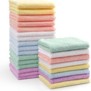 HOMEXCEL Baby Washcloths 24 Pack-Microfiber Coral Fleece Baby Bath Face Towel 7 x 9 Inch Extra Absorbent and Soft Burp Cloth and Wash Cloths for Newborn-Infants and Toddlers-Gentle On Sensitive Skin  Baby