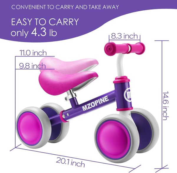 mzopine Baby Balance Bike Toddler Bike Kids Toys for 1 Year Old Boys Girls 12-24 Months Toys Kids Balance Bike Best First Birthday Gifts Children Walker Baby Walker 4 Wheels Bicycle (Purple)  Sports & Outdoors - Image 11