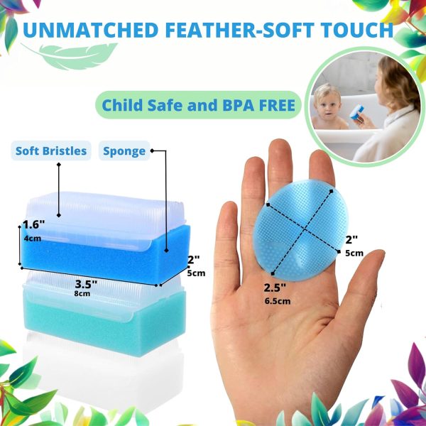 Cradle Cap Brush for Babies - Baby Sponge for Bathing Newborn Bath Essentials | Baby Brush and Comb Set Newborn - Cradle Cap Treatment | Baby Bath Sponges for Newborns (5-Pack)  Baby - Image 18