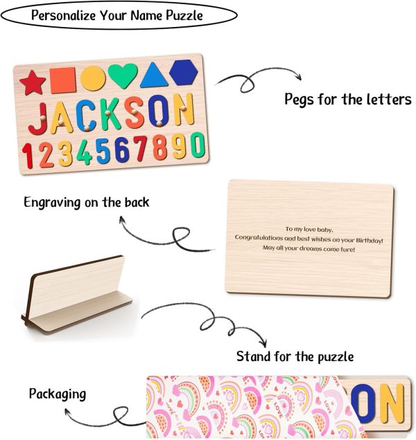 AZUFEMOS Personalized Name Puzzle for Kids, Personalized Baby Gifts Name Puzzles for Toddlers 1-3 1st Birthday for Girls & Boys Wooden Alphabet & Shape Puzzle Montessor Toys for Kids  Toys & Games - Image 11