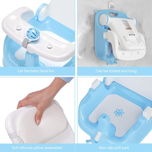 BabyBond Baby Bath Seat with Sitting & Lying 2 Modes, 3-Speed Adjustment, 3 Pcs Bath Toys, Infant Bathtub Chair with Powerful Suction Cups (Blue)  Baby - Image 6
