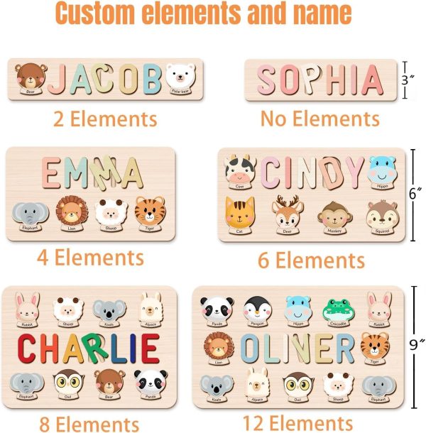 AZUFEMOS Personalized Name Puzzle for Kids, Personalized Baby Gifts Name Puzzles for Toddlers 1-3 1st Birthday for Girls & Boys Wooden Alphabet & Shape Puzzle Montessor Toys for Kids  Toys & Games - Image 15