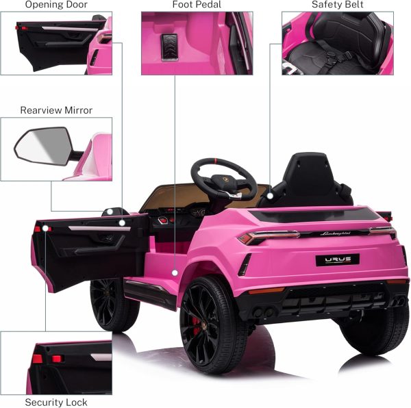 YOFE Kids Electric Ride On Car for Kids, 12V Licenced Lamborghini Kids Electric Vehicles with Remote Control, AUX, Spring Suspension, Music, LED Lights, USB Port, Foot Pedal (Pink)  Toys & Games - Image 14