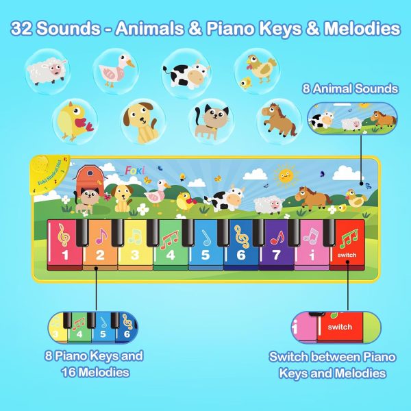 FOKI Floor Piano Mat for Toddlers, Baby Kid Sensory Educational Dancing Keyboard Carpet Animal Sounds Blanket Touch Playmat Musical Mats Birthday Toddler Toys for 1 2 3 4 5 Year Old Boy Girl Gifts  Toys & Games - Image 9