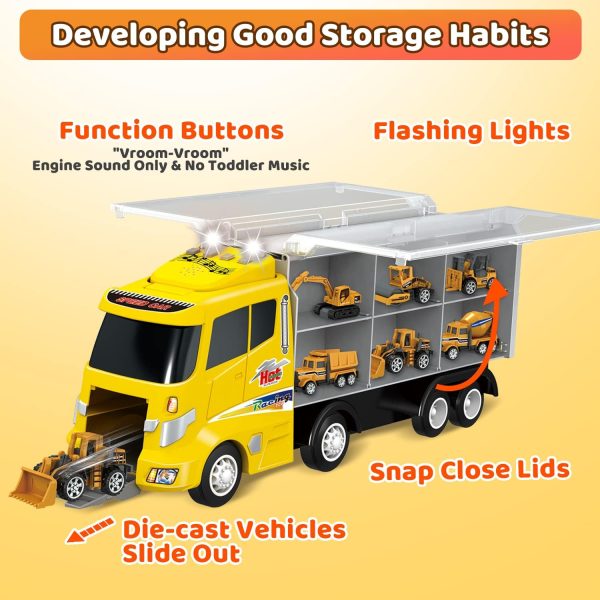 12 in 1 Construction Truck Toys Set for Toddlers, Carrier Truck with 12 Mini Cars for Kids,Transport Trucks Toy with Light and Sound,Christmas Birthday Cars Toy Gift for Boys Age 3-7  Toys & Games - Image 17