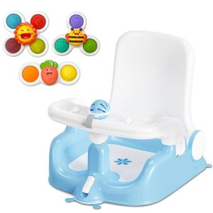 BabyBond Baby Bath Seat with Sitting & Lying 2 Modes, 3-Speed Adjustment, 3 Pcs Bath Toys, Infant Bathtub Chair with Powerful Suction Cups (Blue)  Baby