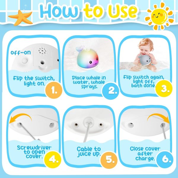 TFS TOP·FANS Bath Toy Baby Girl Gift Pink Whale for 6-12 Months Old Infant Girl Light Up Fountain Bathtub Water Toys 3 4 5 7 8 9 10 15 Birthday Shower Gifts 18-24 Newborn Essentials Stuff Accessories : Toys & Games - Image 18