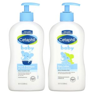 Cetaphil Baby Wash & Shampoo Plus Body Lotion, Healthy Skin Essentials, Head to Toe Hydration for up to 24 Hours, for Delicate, Sensitive Skin, 2-Pack,White  Baby