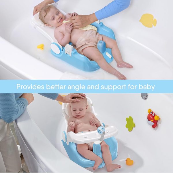 BabyBond Baby Bath Seat with Sitting & Lying 2 Modes, 3-Speed Adjustment, 3 Pcs Bath Toys, Infant Bathtub Chair with Powerful Suction Cups (Blue)  Baby - Image 4