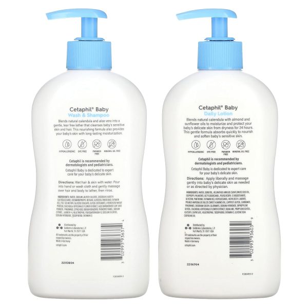 Cetaphil Baby Wash & Shampoo Plus Body Lotion, Healthy Skin Essentials, Head to Toe Hydration for up to 24 Hours, for Delicate, Sensitive Skin, 2-Pack,White  Baby - Image 4