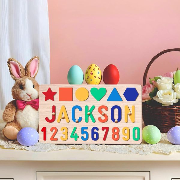 AZUFEMOS Personalized Name Puzzle for Kids, Personalized Baby Gifts Name Puzzles for Toddlers 1-3 1st Birthday for Girls & Boys Wooden Alphabet & Shape Puzzle Montessor Toys for Kids  Toys & Games - Image 8