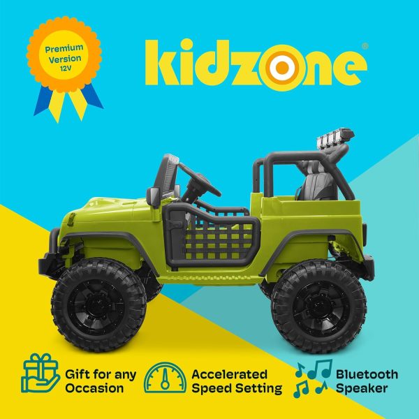 Kidzone 12V 3.8 MPH Kids 2-Seater Ride On Truck Car Electric Vehicles w/Personalize License Plate, 4-Wheeler Suspension, Parent Remote Control, MP3, 3 Speeds, LED Lights, Bluetooth, Radio - Army Green  Toys & Games - Image 8