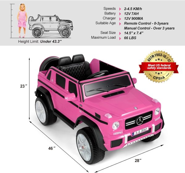 JOYLDIAS Ride On Cars, Licensed Mercedes-Benz Maybach G650S, 12V7AH Battery Powered Toy Electric Car for Kids with 2.4GHz Remote Control, 2 Motors, 3 Speeds, Lock, Music, Horn, LED Lights, Pink  Toys & Games - Image 14