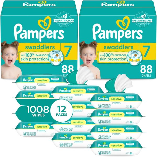 Pampers Baby Diapers and Wipes Starter Kit, Swaddlers Disposable Sizes 1 (198 Count) & 2 (186 Count) with Sensitive Water Based 12X Multi Pack Pop-Top Refill (1008 Count)  Baby - Image 19