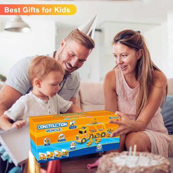 Nicmore Construction Truck Toddler Toys Car Toys for 1 2 3 4 Year Old Boy 5 in 1 Carrier Toys for Kids Age 1-3 2-4| 18 Months 2 Year Old Boy Christmas Birthday Gifts : Toys & Games - Image 15