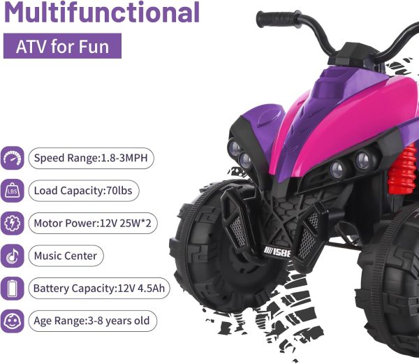 TCARAIWEN 12V Kids ATV 4 Wheelers for Kids 3-6,Electric Kids Ride on ATV with Music Player, All Terrain Tires, Kids Ride on Cars, Purple  Toys & Games - Image 9