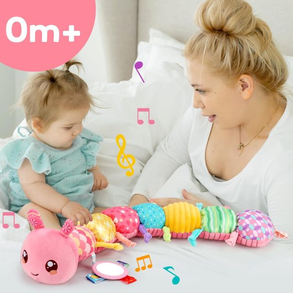 Baby Girls Toys 0-6 Months Musical Stuffed Animal Caterpillar Pink Toys for Infant 0-3 3-6 Months Tummy Time Sensory Toy with Mirror Crinkle Rattle Birthday Gifts for 3 4 5 6-12 Month Old Newborn Boys  Toys & Games - Image 6