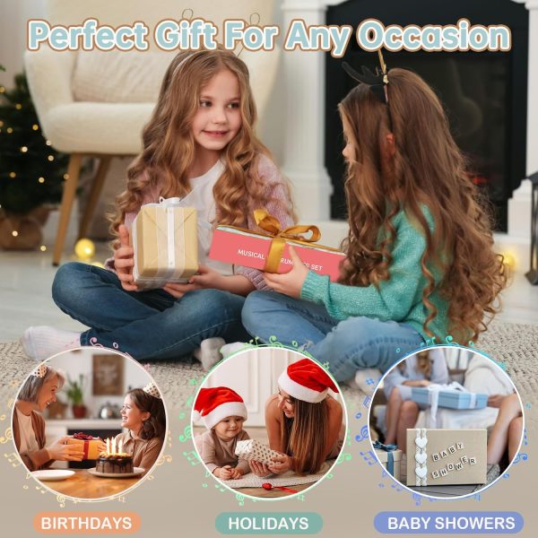 Baby Musical Instruments - Montessori Musical Toys for Toddlers 1-3, Neutral Colors Wooden Percussion Instruments Set, Modern Boho Xylophone Tambourine, Kids Preschool Educational Birthday Gifts  Toys & Games - Image 14