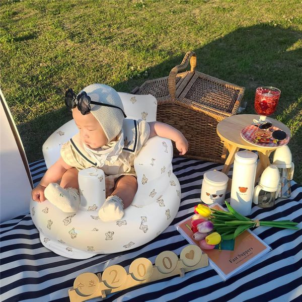 EKEPE Inflatable Baby Seat for Babies 3 Months & Up, Baby Floor Seats for Sitting Up, Baby Seats for Infants, Blow Up Baby Chair with Built in Air Pump - Bear  Baby - Image 9