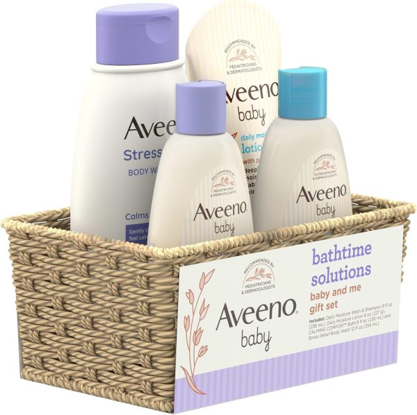Aveeno Baby Bathtime Solutions Baby & Me Gift Set with Baby Wash & Shampoo, Calming Baby Bath, Baby Daily Moisturizing Lotion & Stress Relief Body Wash for Mom, Oatmeal, 4 Items  Baby - Image 6
