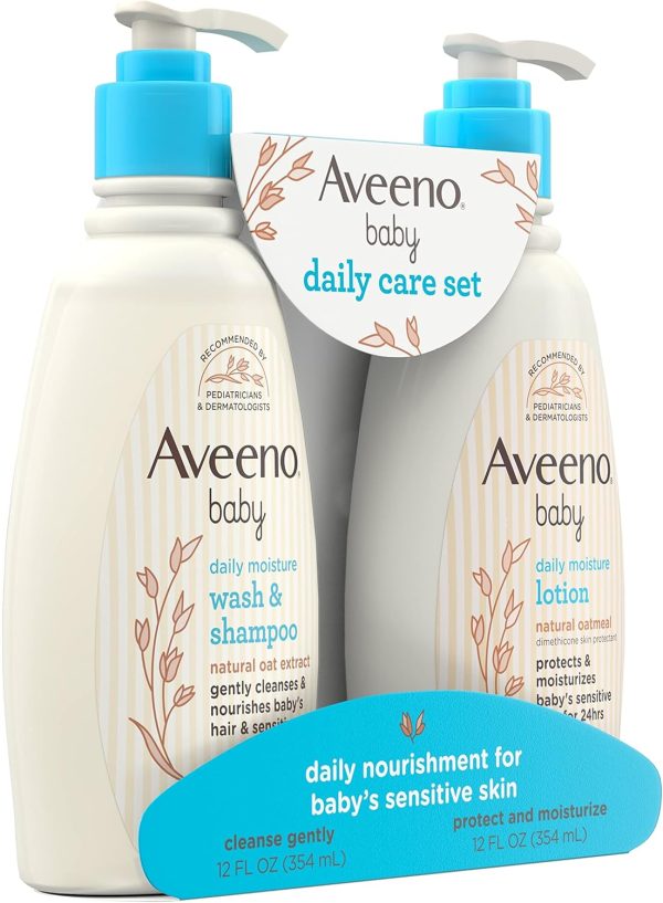 Aveeno Baby Daily Care Gift Set with Oat Extract & Prebiotic Oat, Contains Daily Moisturizing Body Lotion & Gentle 2-in-1 Baby Bath Wash & Shampoo, Hypoallergenic & Paraben-Free, Two Pack  Baby - Image 5