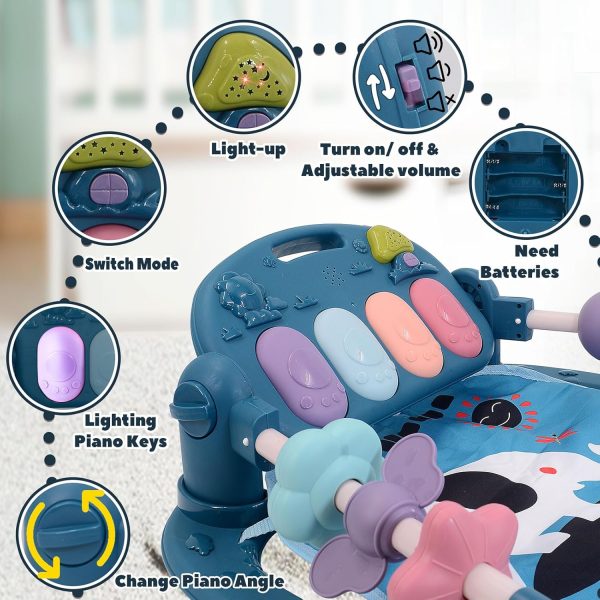 TAMOIE Baby Play Gyms for 0-6 Months, Tummy Time Mat, Baby Play Mat Activity Gym, Kick and Play Piano Gym, Music and Lights, Newborn Baby Gifts for Boys, Blue  Baby - Image 4