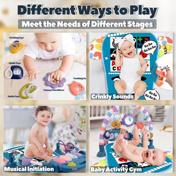 TAMOIE Baby Play Gyms for 0-6 Months, Tummy Time Mat, Baby Play Mat Activity Gym, Kick and Play Piano Gym, Music and Lights, Newborn Baby Gifts for Boys, Blue  Baby - Image 24