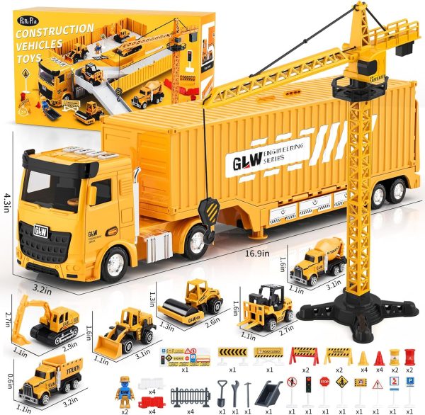 Kids Construction Toys, Construction Truck Toys Set w/Crane, Excavator, Forklift,Bulldozer,Dump Trucks,Cement Truck,Road Roller, Alloy Construction Vehicle Toys for 3 4 5 6 7 Years Old Boys Gifts  Toys & Games - Image 13