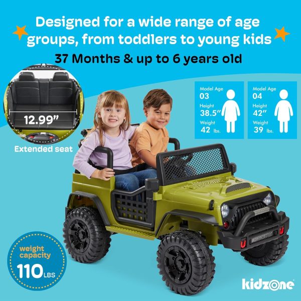 Kidzone 12V 3.8 MPH Kids 2-Seater Ride On Truck Car Electric Vehicles w/Personalize License Plate, 4-Wheeler Suspension, Parent Remote Control, MP3, 3 Speeds, LED Lights, Bluetooth, Radio - Army Green  Toys & Games - Image 23