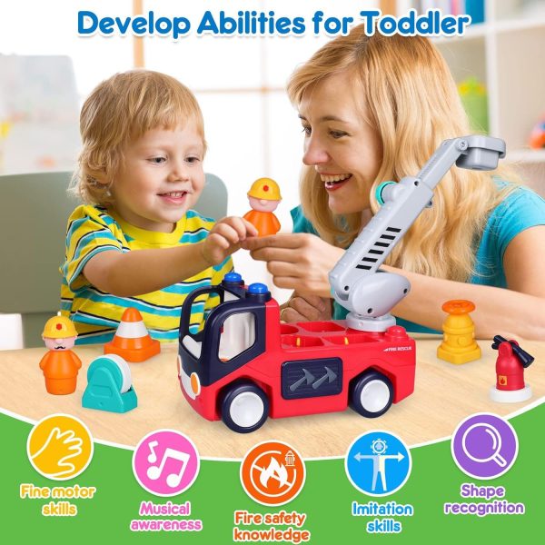 Toy Cars for 1 2 3 Year Old Boy Girls Gifts Fire Truck with Music & Light Toys for Toddler 1-3 Educational Learning Toys for 2 3 4 Year Old Birthday Gifts Baby Toys 12 18 Months for Infant Toddler  Toys & Games - Image 14