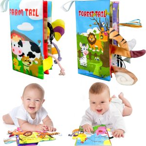 Richgv 2 Packs Baby Books Toys 0-6-12 Months,Touch and Feel Soft Crinkle Tail Books for Newborn Infant Baby 0-3-6-12 Months,Baby Boy Girl Toys Gifts Shower Books Gifts Christmas Stocking Stuffers  Toys & Games