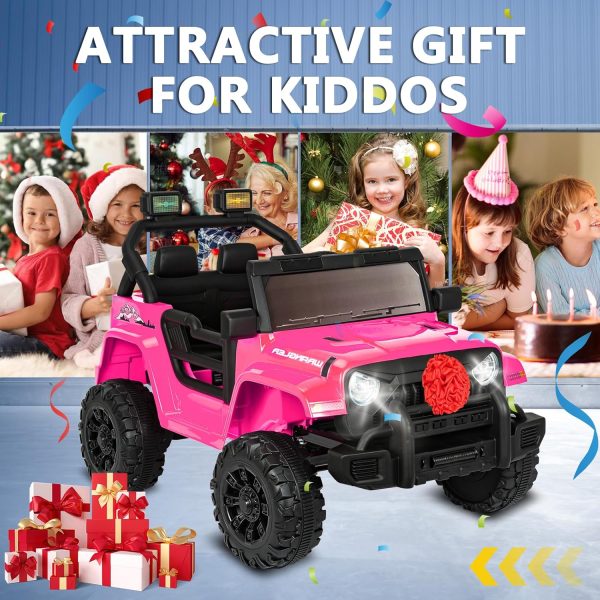 XVD 12V Kids Electric Ride on Car with Remote Control, Electric Off-Road Vehicle for Kids, Battery Powered Wheels Truck Car, with Double Open Doors, LED Lights, MP3 Player, for Boys&Girls, Pink  Toys & Games - Image 15