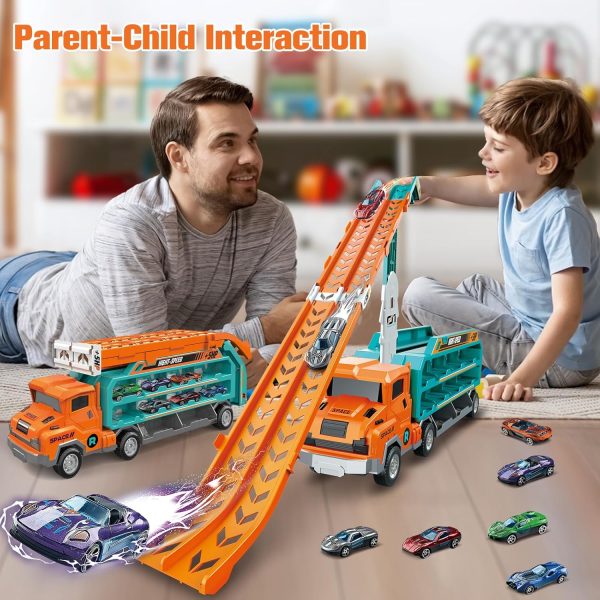 BainGesk Carrier Truck Toys for 2 3 4 5 6 Years Old Boys, 2.8 Ft Race Track Transport Cars Toys with 6 Die-Cast Metal Toy Cars, Birthday Gifts Kids Age 3-5, Racing Cars Toys Gifts for Toddlers  Toys & Games - Image 13