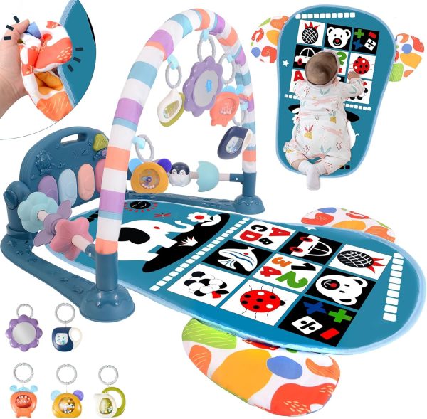 TAMOIE Baby Play Gyms for 0-6 Months, Tummy Time Mat, Baby Play Mat Activity Gym, Kick and Play Piano Gym, Music and Lights, Newborn Baby Gifts for Boys, Blue  Baby - Image 23