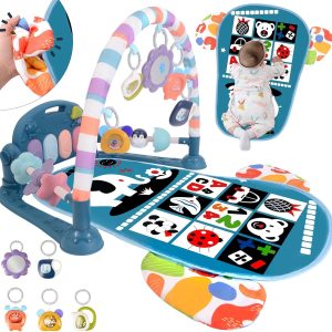 TAMOIE Baby Play Gyms for 0-6 Months, Tummy Time Mat, Baby Play Mat Activity Gym, Kick and Play Piano Gym, Music and Lights, Newborn Baby Gifts for Boys, Blue  Baby