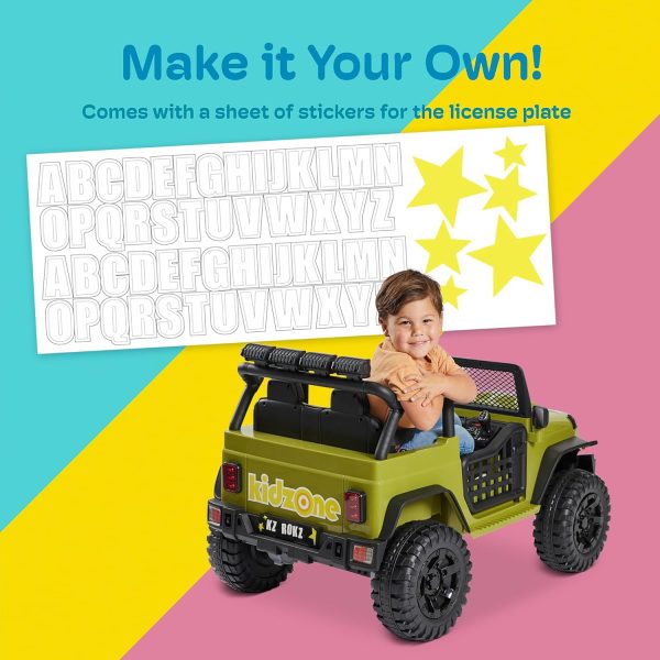 Kidzone 12V 3.8 MPH Kids 2-Seater Ride On Truck Car Electric Vehicles w/Personalize License Plate, 4-Wheeler Suspension, Parent Remote Control, MP3, 3 Speeds, LED Lights, Bluetooth, Radio - Army Green  Toys & Games - Image 22