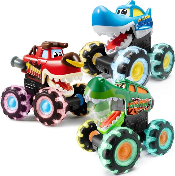 JOYIN 3 Pack Monster Truck Toy - Motion Activated Light-Up Cars for Toddlers - Monster Treads Lightning Wheels - Baby Toy Present - Press & Go Cars for Boys Girls  Toys & Games - Image 19