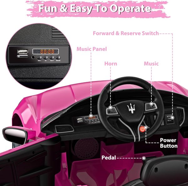 ARBELI 12V Licensed Maserati Kids Ride On Car w/Parent Remote Control, Spring Suspension, Music & Horn, Headlights &Taillights, Ride On Toy for Toddlers Ages 2-4, Pink  Toys & Games - Image 11