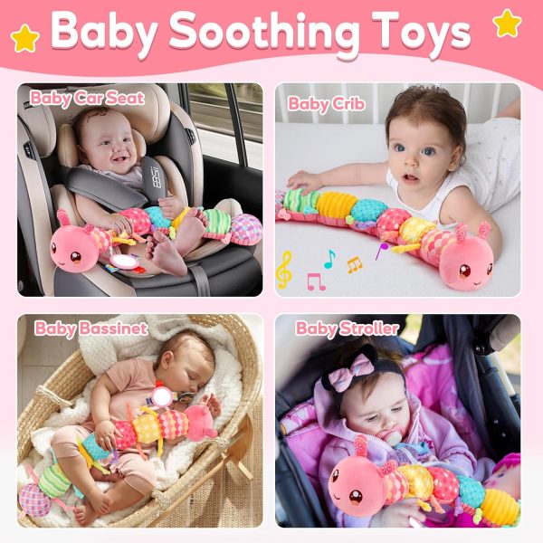 Baby Girls Toys 0-6 Months Musical Stuffed Animal Caterpillar Pink Toys for Infant 0-3 3-6 Months Tummy Time Sensory Toy with Mirror Crinkle Rattle Birthday Gifts for 3 4 5 6-12 Month Old Newborn Boys  Toys & Games - Image 5